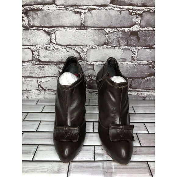 7 Seven for all Mankind Brown Leather Wooden Heel Booties Women Sz 40EU/9.5M US - Picture 4 of 16